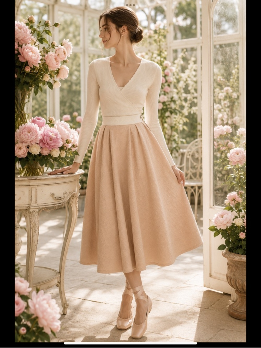 Soft Balletcore Textured Circle Skirt | Blush & Ivory Full Midi Skirt Pockets XS - Picture 5 of 16